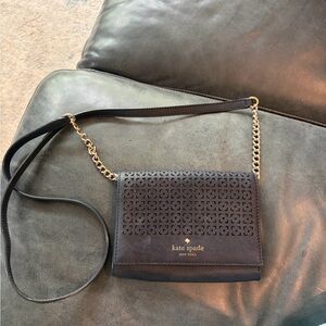 kate spade navy blue Perforated Leather Crossbody with Gold Chain